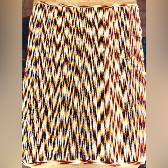 Vintage Afghan White Yellow Brown Golden Orange Afghan Blanket Throw 44" x 56" - Picture 6 of 6